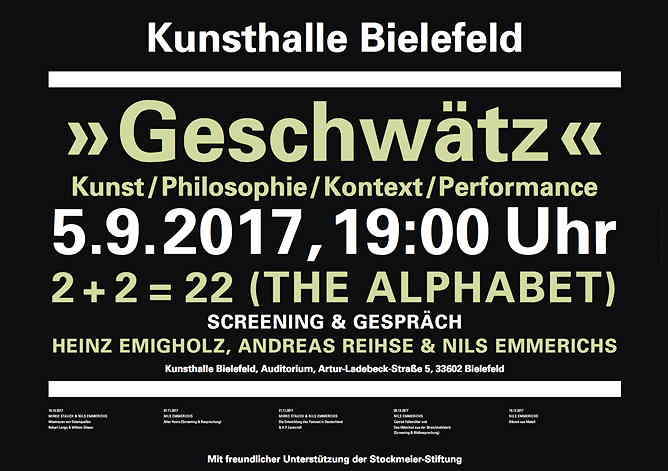 KREIDLER EMIGHOLZ 2+2=22 [THE ALPHABET] Kunsthalle Bielefeld